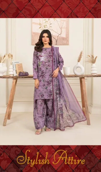 Original Pakistani Textured Lawn with Farshi Salwar. Brand: Sahiba's By Mirza  _ Purple 